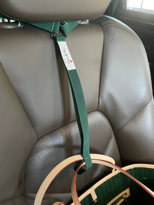 a Strap for that™   Green patent pending passenger seat bag securing strap